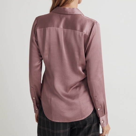 Madewell Darted Button-Up Shirt in Satin Woodrose pink size 00 NWT NN947 - Picture 4 of 14